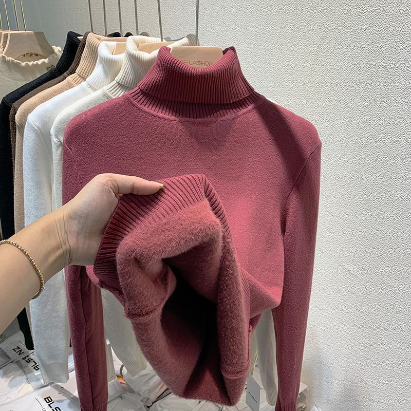 Turtleneck Sweater For Women, Fleece-Lined And Thickened, New Style, Integrated Mink Velvet Inner Top, Base Shirt For Women, Thick And Versatile For Winter - Image 5